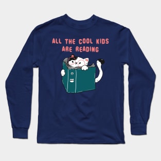 All The Cool Kids Are Reading With Cat Funny vintage retro Gift Long Sleeve T-Shirt